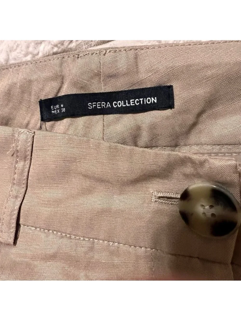 Sfera Collection Beige Trousers with Button Accent